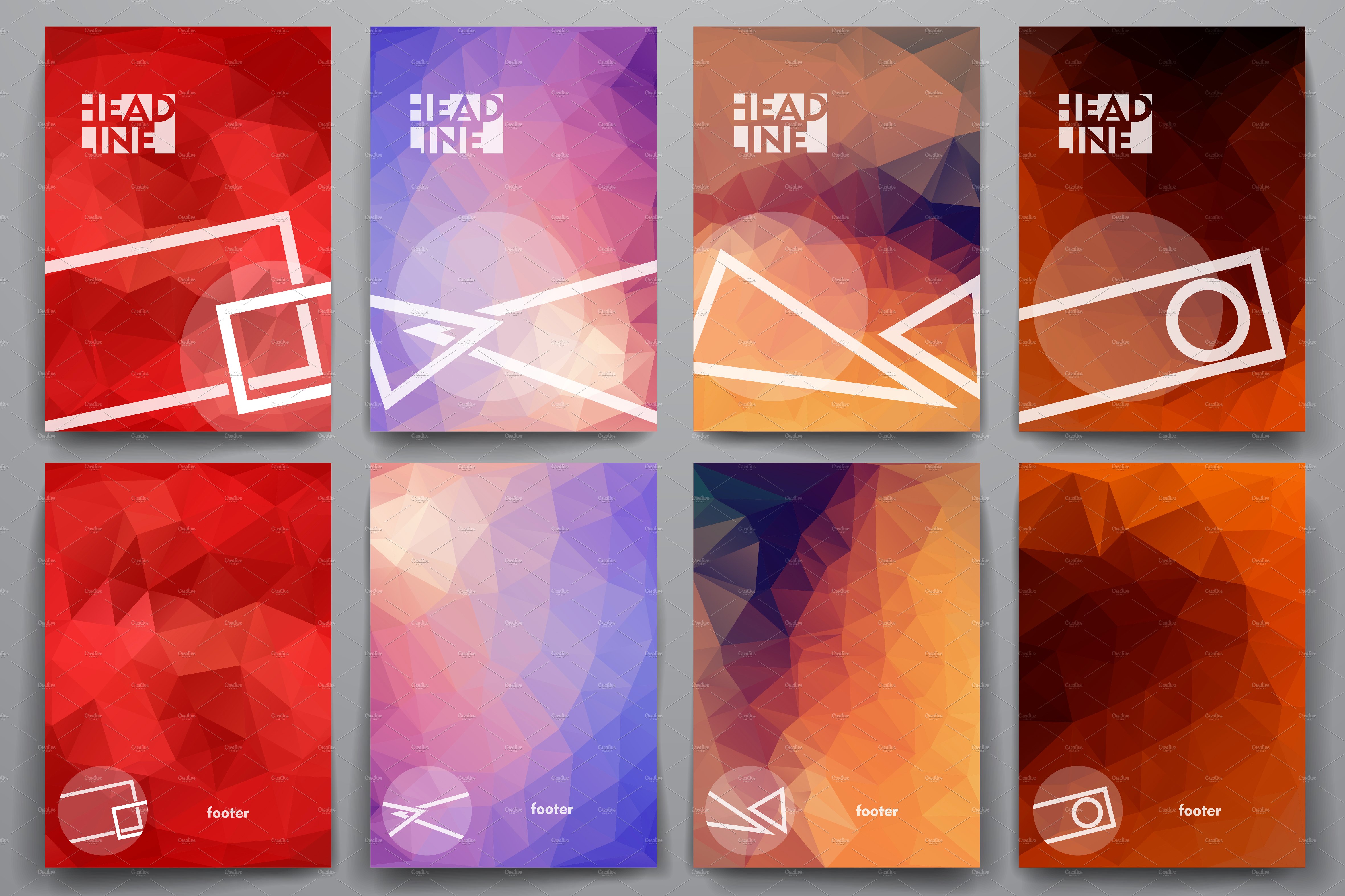 多彩圆点棱形图形背景小册子合集 Set of brochures in poli style插图