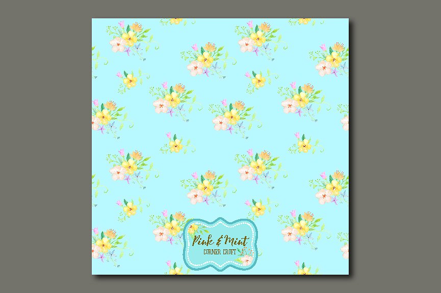 粉色和薄荷色礼品纸张图案素材 Digital Paper Floral Pink and Mint插图(3)