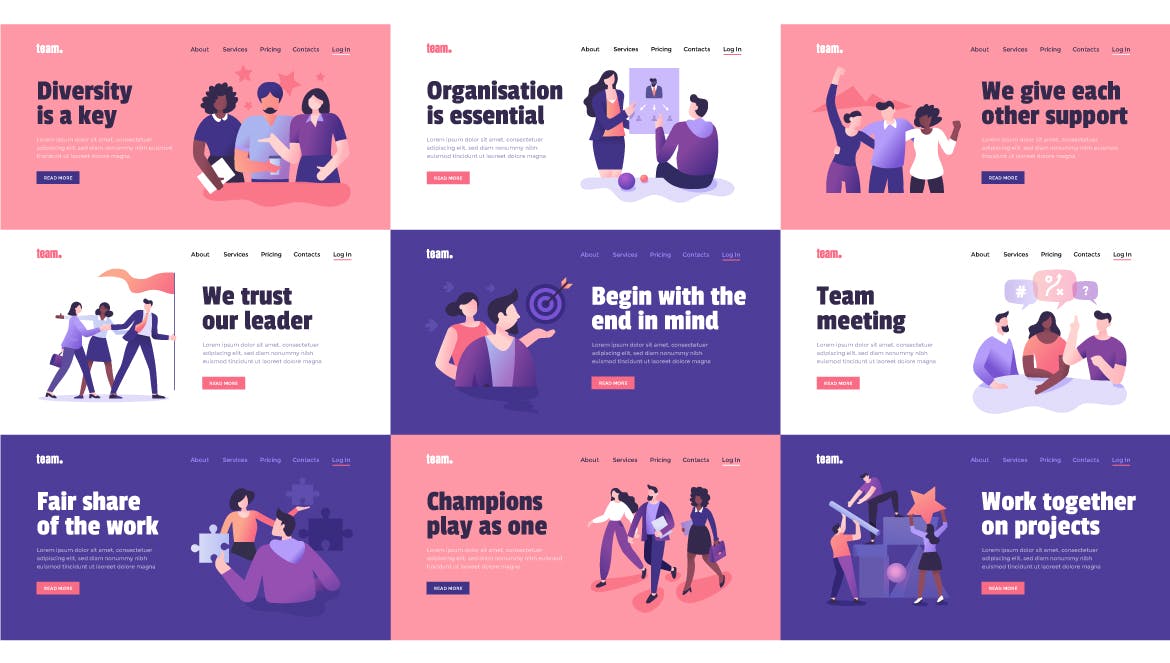 9款团队合作主题矢量素材库精选概念插画素材集 9 Teamwork Spot Concepts Set插图(1)