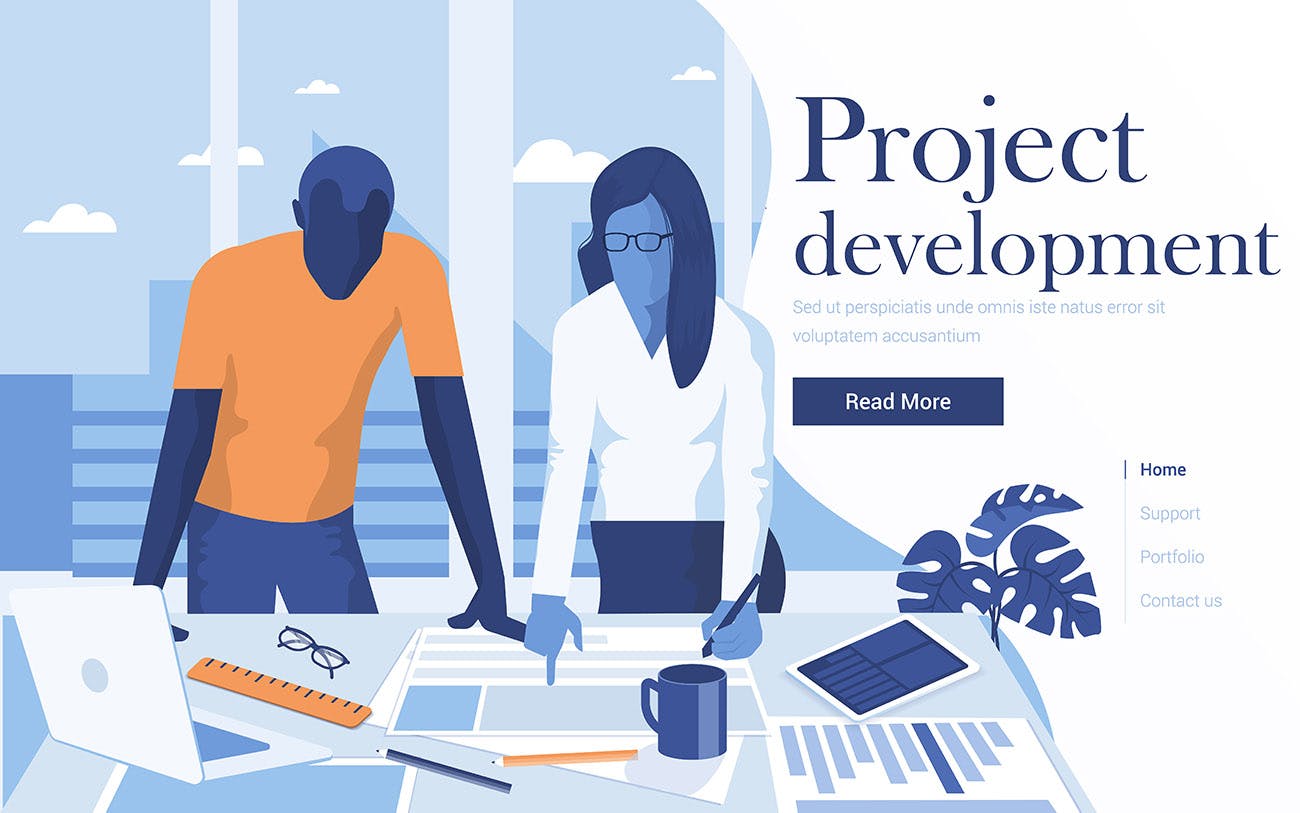 项目开发管理扁平化设计现代设计概念插画 Flat Modern design Illustration of Project插图(1)