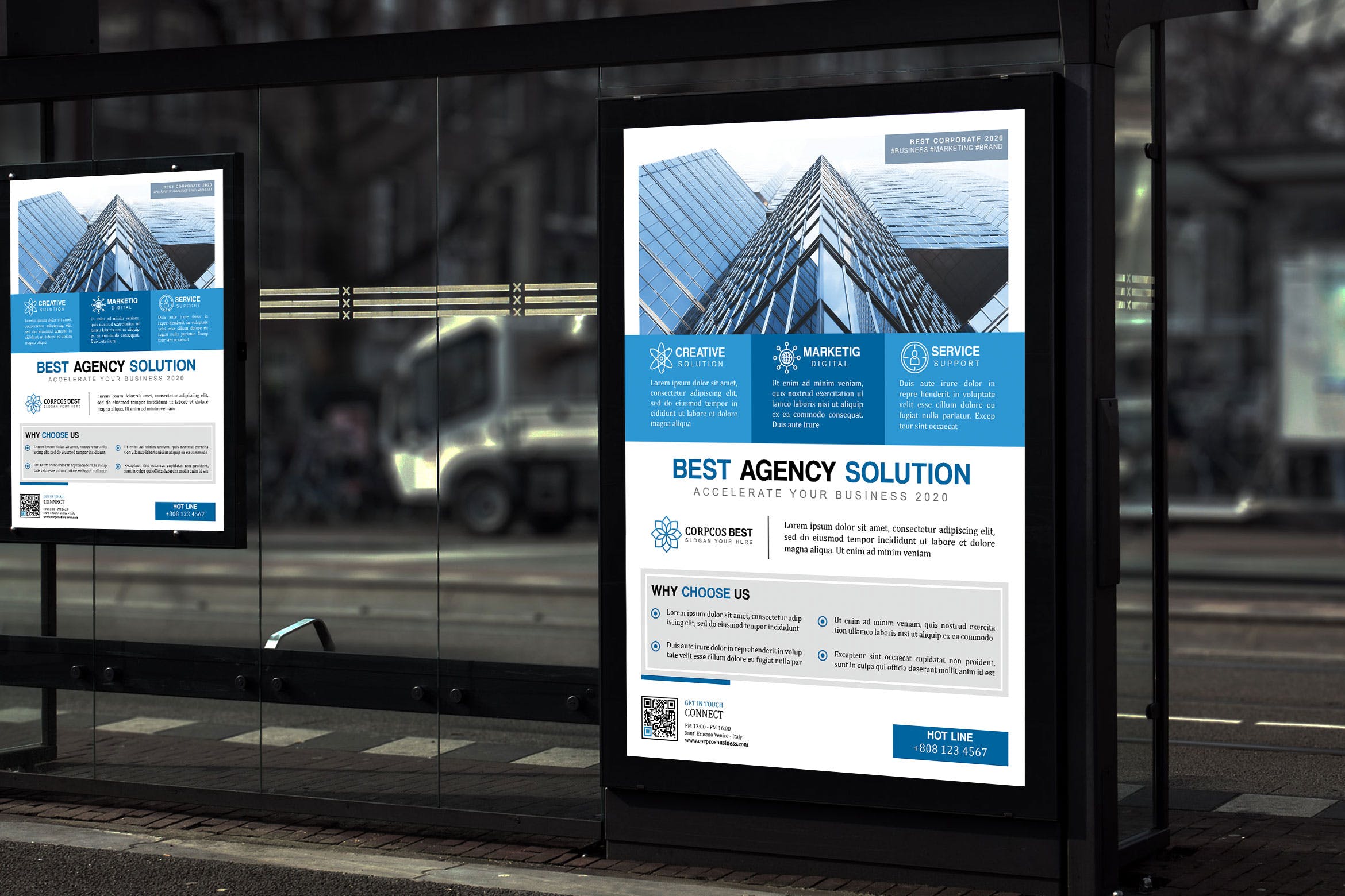 极简设计风格企业公交站宣传海报PSD素材素材库精选模板 Corpcos – Minimal Corporate Poster HR插图