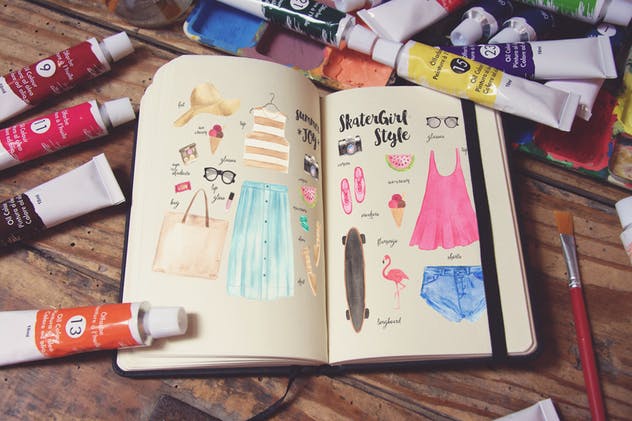 水彩画创作画室场景袖珍笔记本样机模板v5 Pocket Notebook Vertical Zoom插图(2)