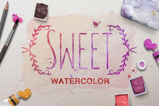 逼真水彩文本文字特效样式 Watercolor Scene Text Mockups插图(6)