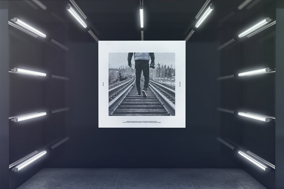 光彩夺目橱窗广告效果图样机 Advertising In Glowing Exhibition Room Mockup插图(2)