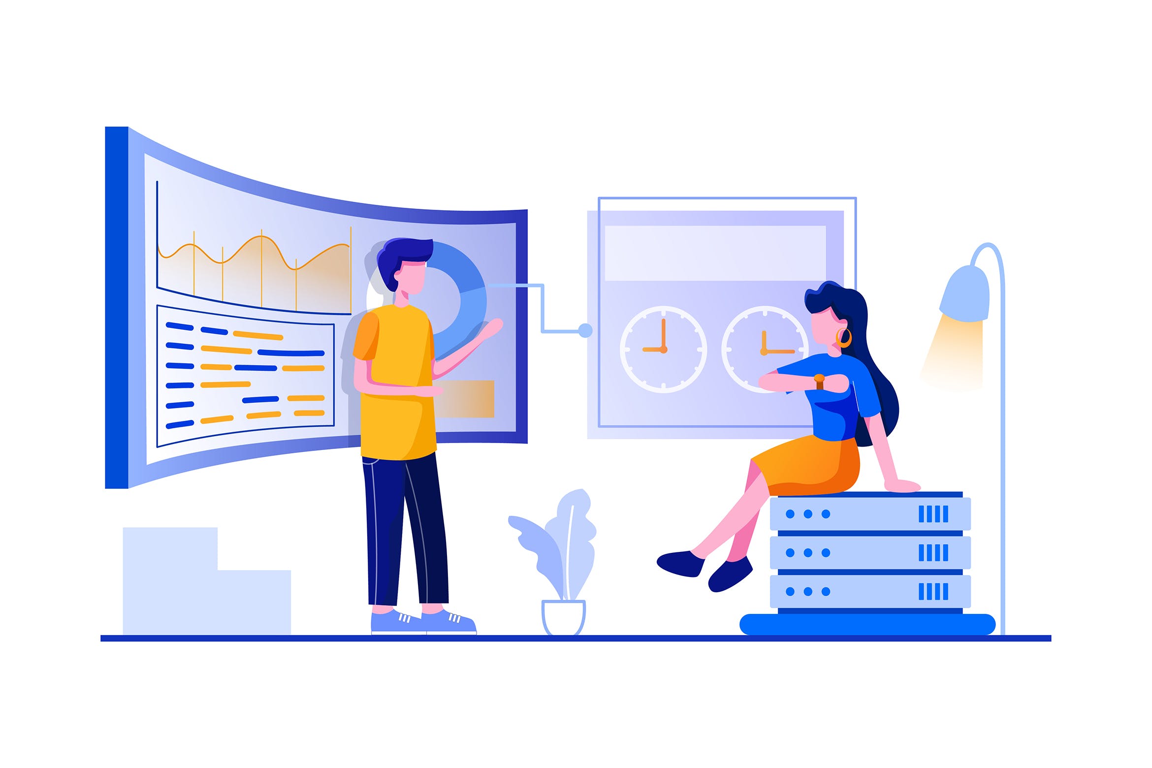 客户访问分析主题矢量插画 The developer team analyze customer’s access插图