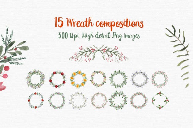 圣诞节水彩设计和剪贴画合集 Christmas Watercolor Designs and clipart插图(5)