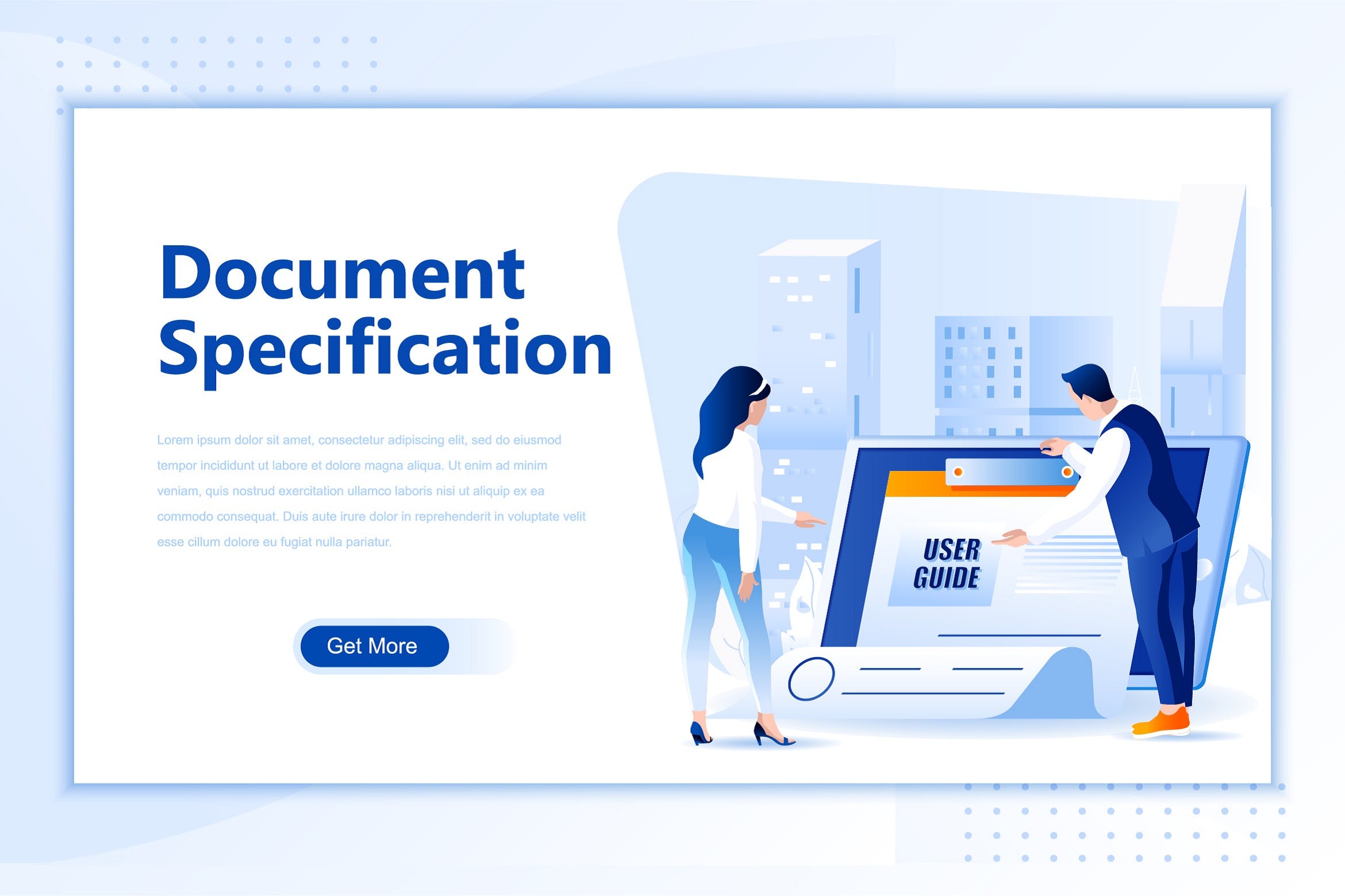 文档规范主题网站设计矢量插画素材 Document Specification Flat Landing Page Header插图