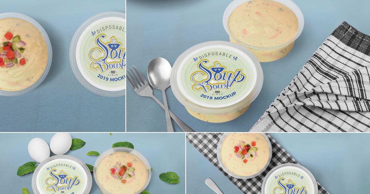 果冻碗果冻包装设计样机模板 Disposable Soap Bowl Mockups插图