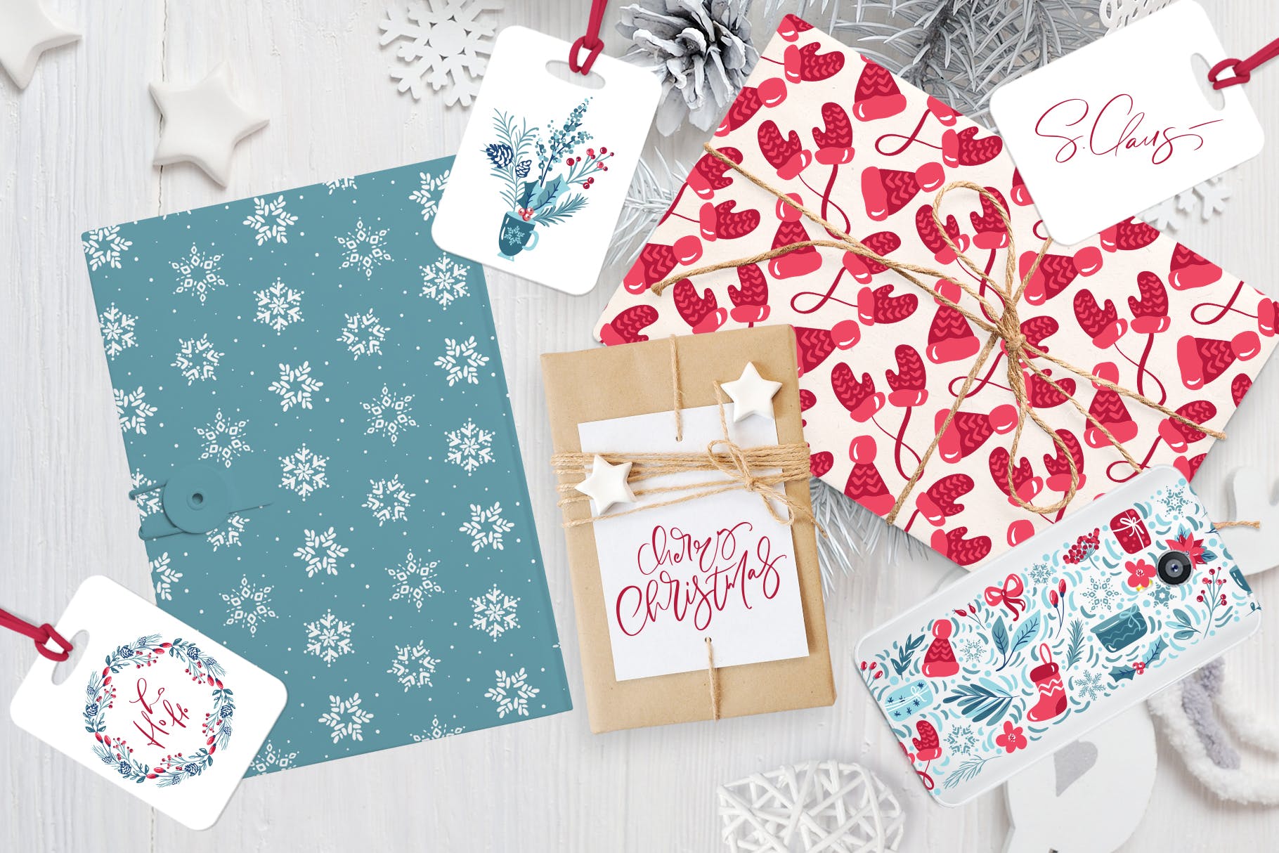 圣诞节主题元素水彩手绘设计素材 Christmas floral holiday elements插图(10)