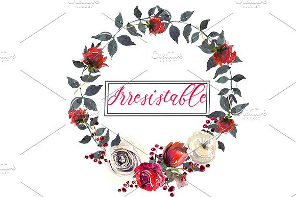 红色玫瑰花水彩剪贴画 Red Roses Watercolor Clipart Set插图(13)