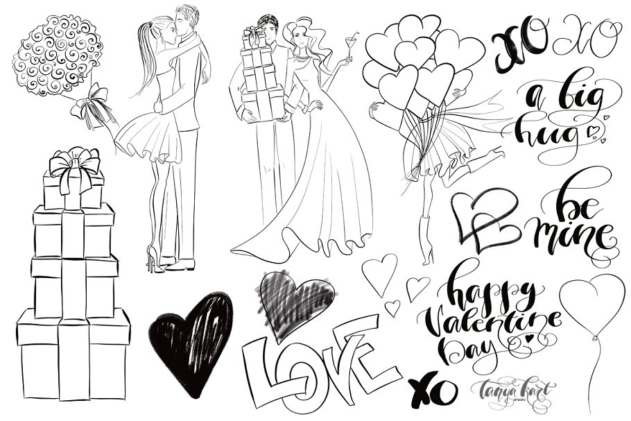 浪漫主义时代手绘剪贴画 Romantic Time Clipart插图(4)