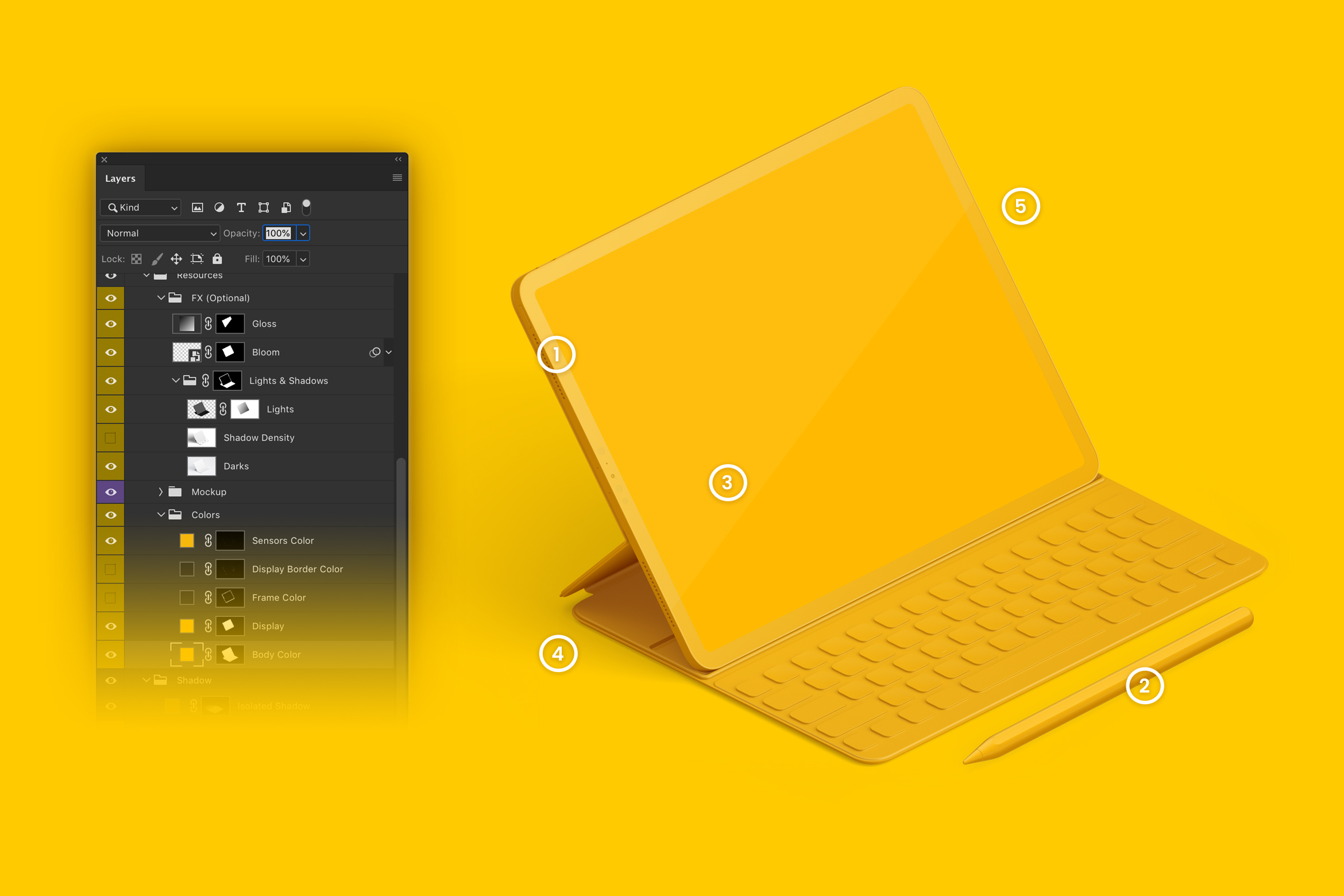 附带键盘iPad Pro平板电脑UI设计效果图左视图样机 Clay iPad Pro 12.9” Mockup, Isometric Left View With Keyboard插图(4)