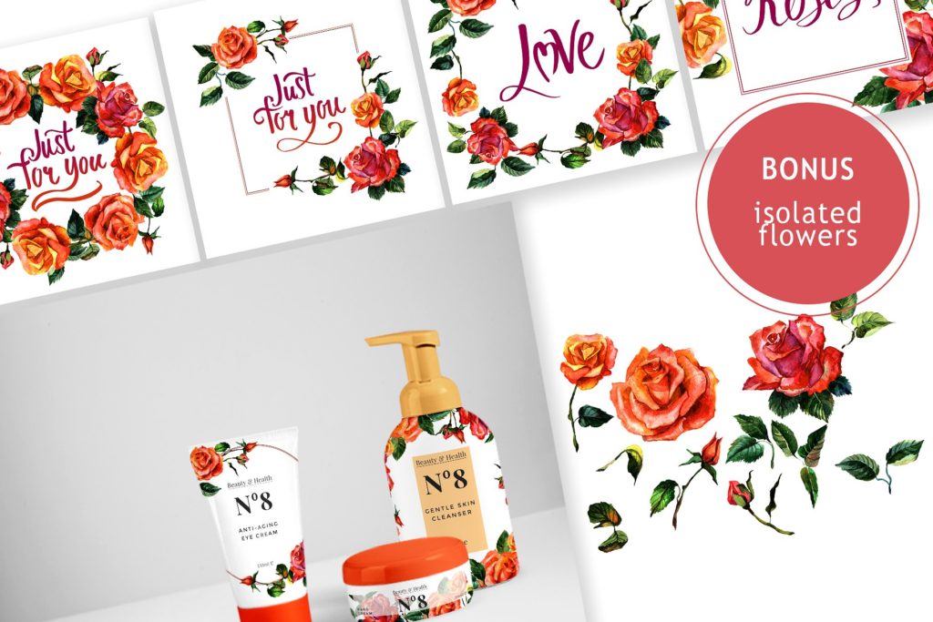 一组水彩手绘玫瑰花背景素材下载[png,jpg]插图(5)