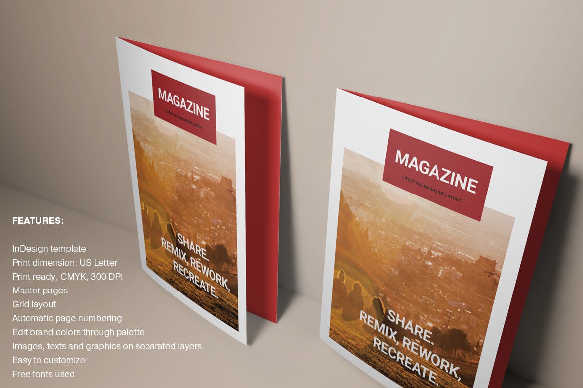 红色封面杂志版式设计模板 Red Magazine插图