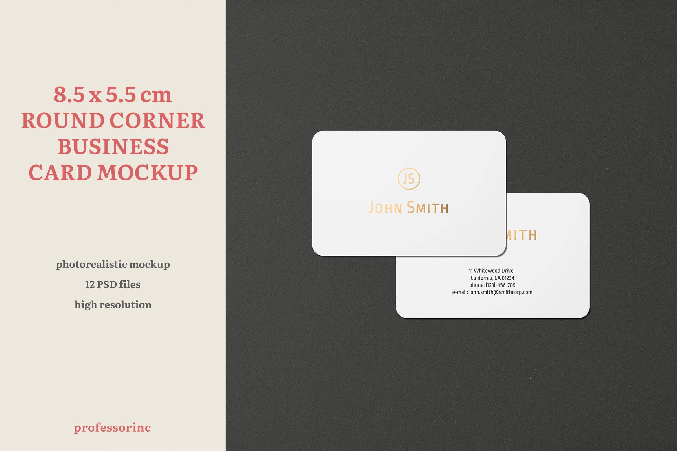 高端圆角企业名片设计图素材库精选套件 8.5×5.5 Landscape Business Card Mockup插图