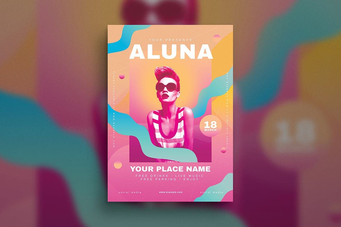 美女DJ人物海报PSD素材素材库精选模板 Female Dj Flyer插图(1)