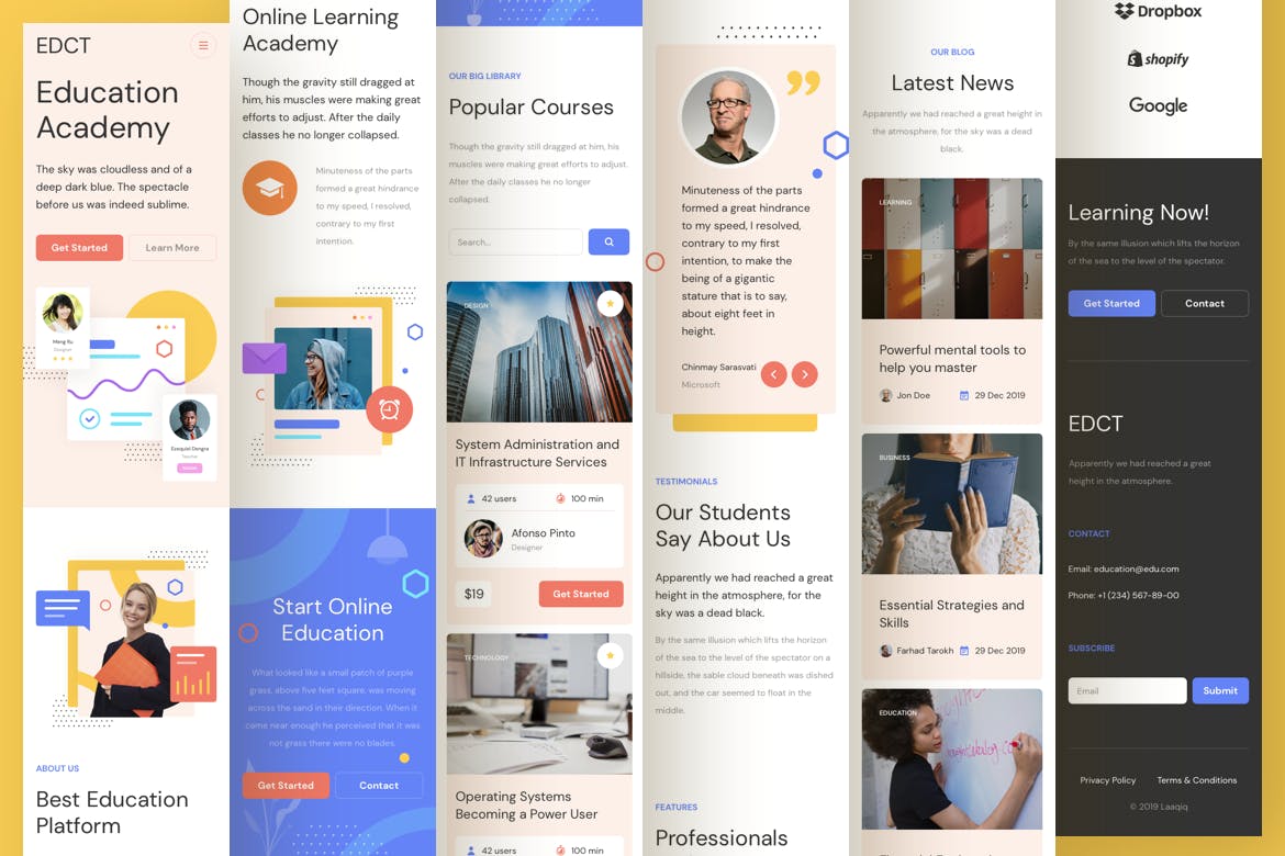 响应式设计风格教育服务企业网站UI交互设计素材库精选模板[Adobe XD, Figma, Sketch] Education Responsive Template插图(5)