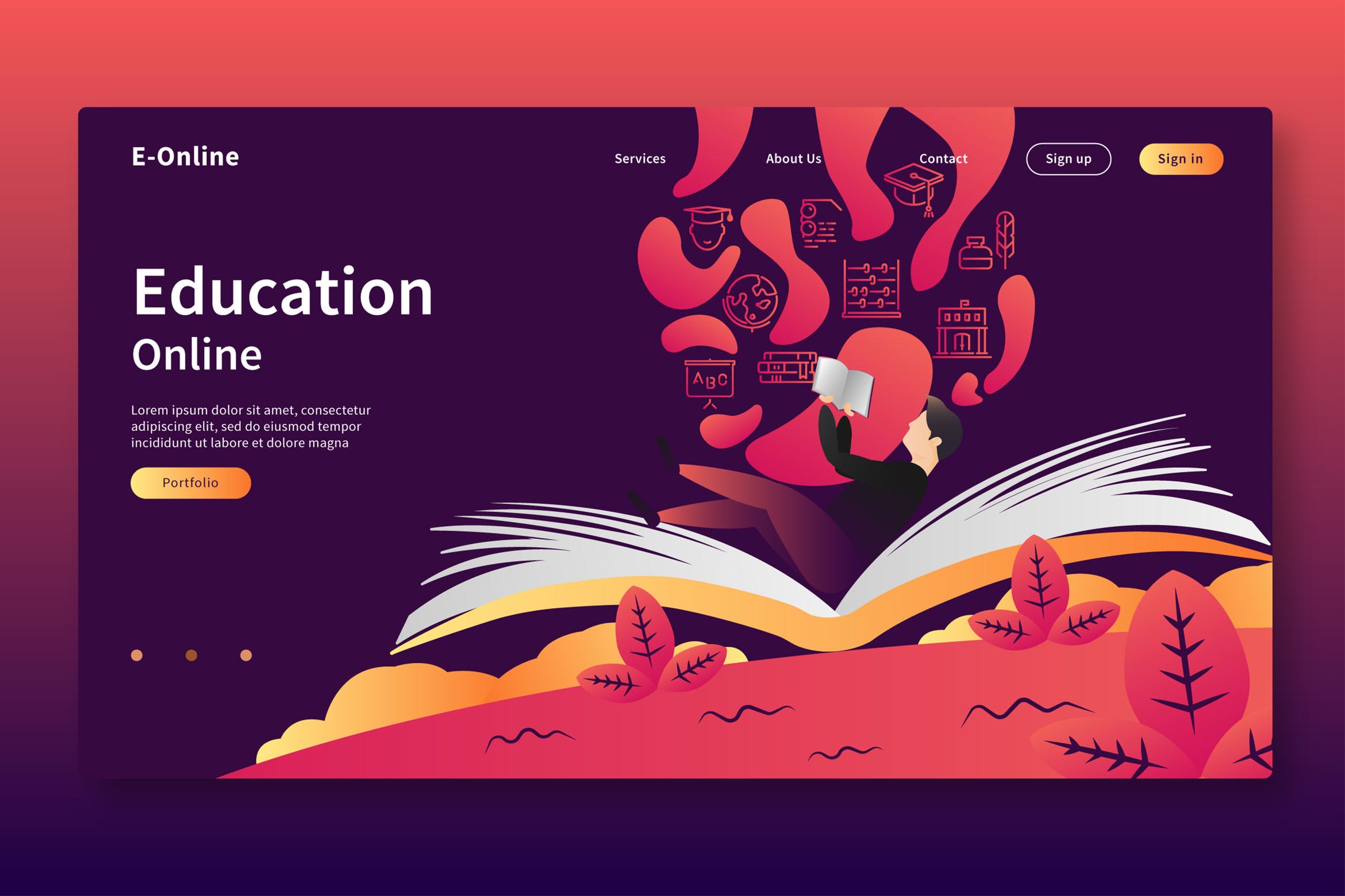 在线教育网站Header矢量插画设计素材 Education Online – Web Header & Vector Template插图