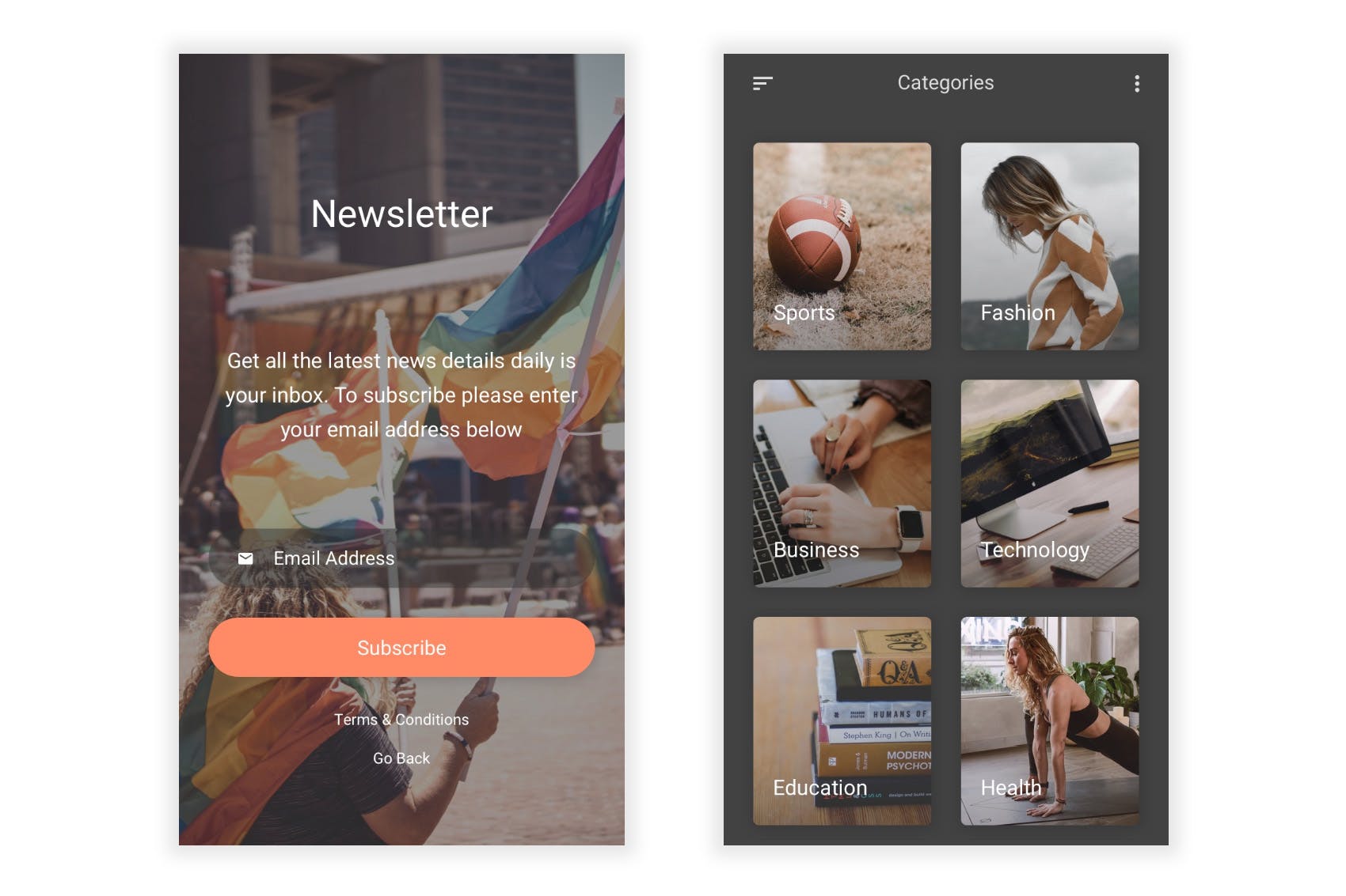 新闻资讯类APP应用UI设计套件PSD模板 Sandesh – News & Events Photoshop UI Kit插图(5)