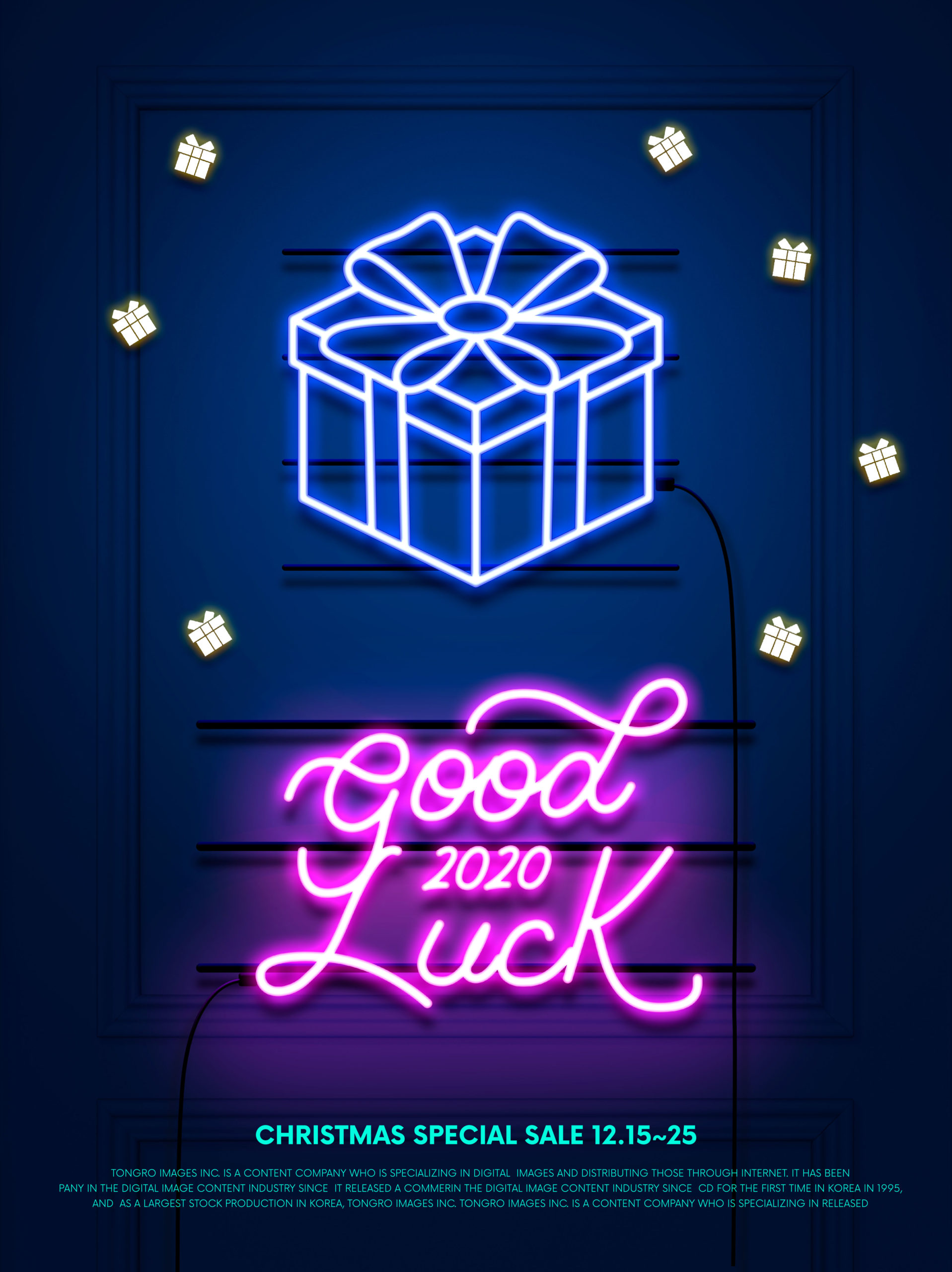 霓虹灯效果圣诞/新年促销活动海报设计模板插图