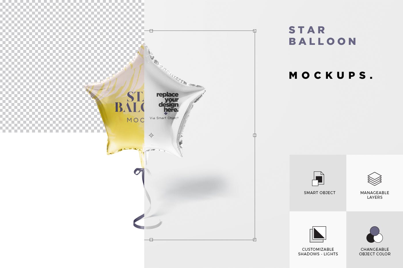 气球星星装饰物图案设计样机素材库精选模板 Star Balloon Mockup插图(5)