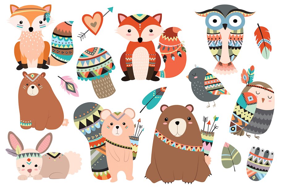 110个林地动物手绘动物插画剪贴画 110 pc Huge Woodland Clipart Set插图(1)