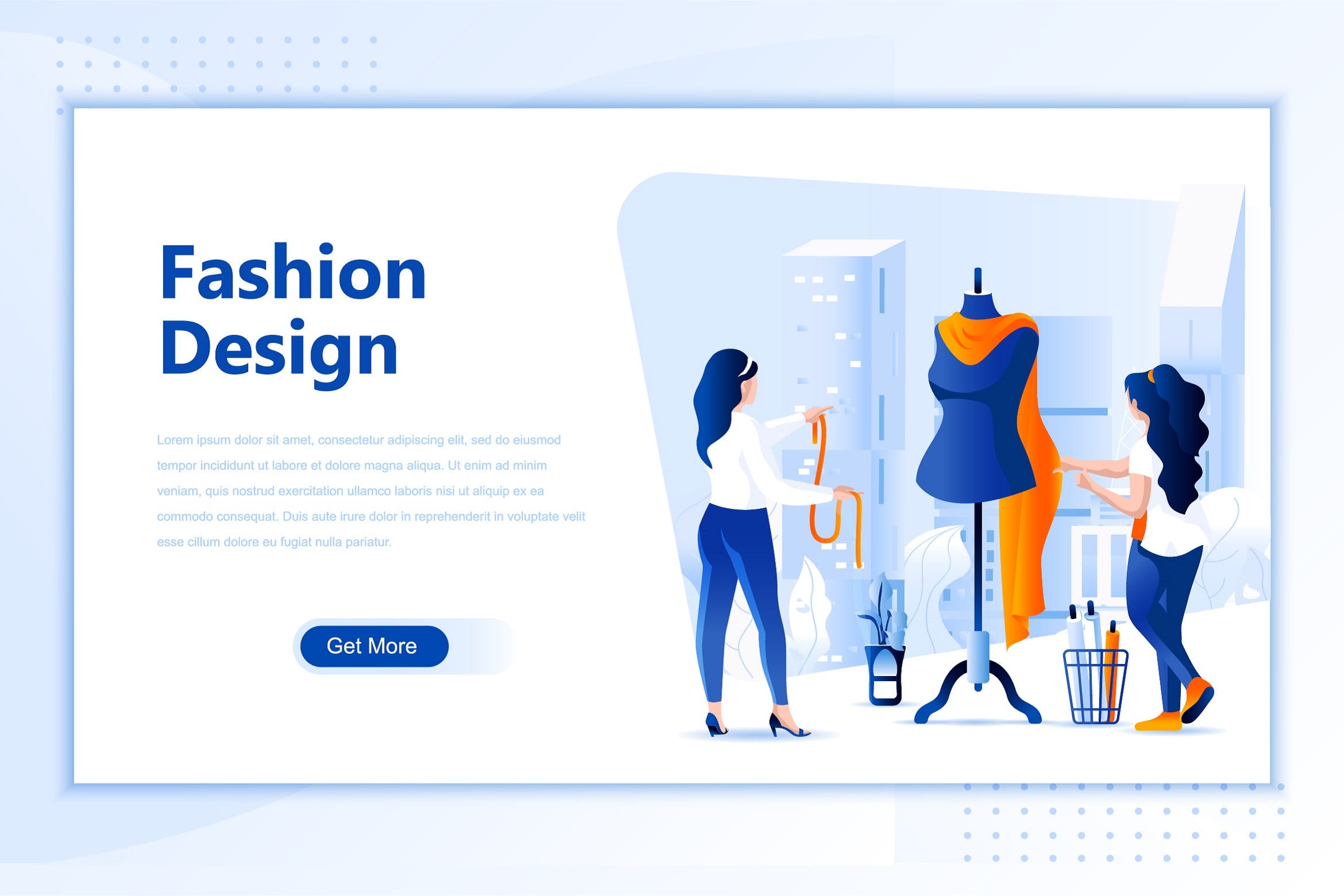 时尚设计主题网站设计矢量插画素材 Fashion Design Flat Landing Page Header插图