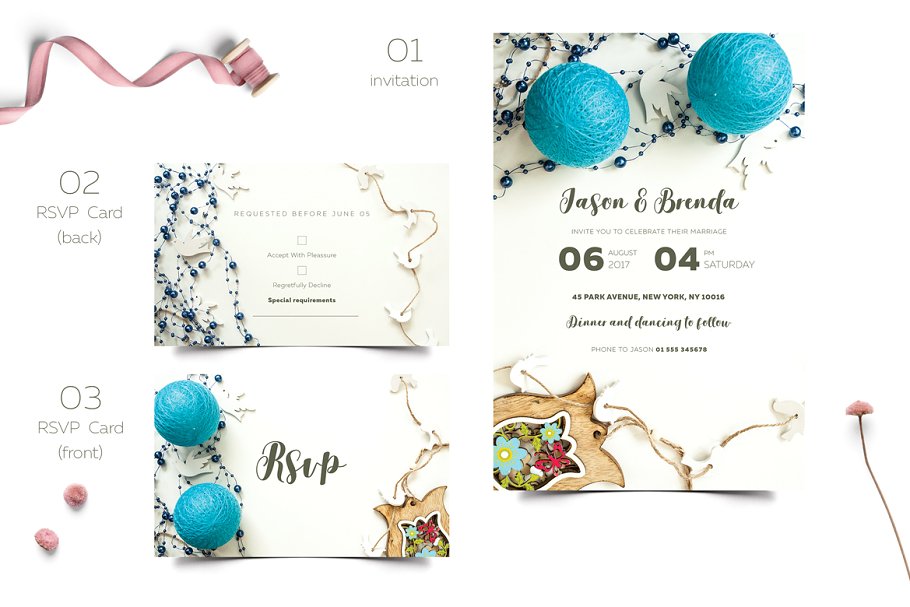 婚礼邀请物料设计模板套装 Wedding Invitation Suite插图(1)