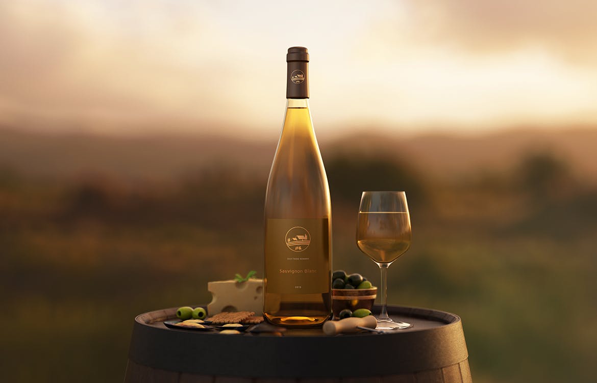 勃艮第葡萄酒瓶设计样机 Burgundy Wine Bottle Mockup插图(1)