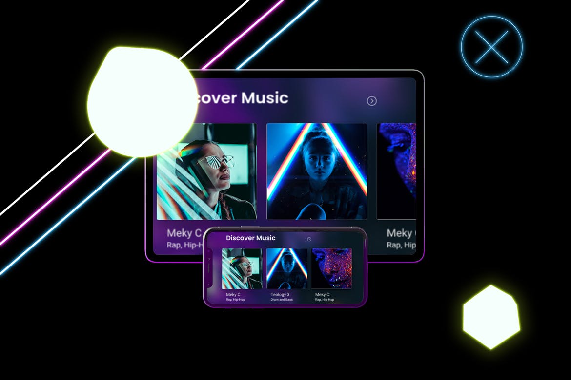 霓虹灯背景iPhone XS & iPad Pro样机模板 Neon iPhone XS & iPad Pro插图(5)