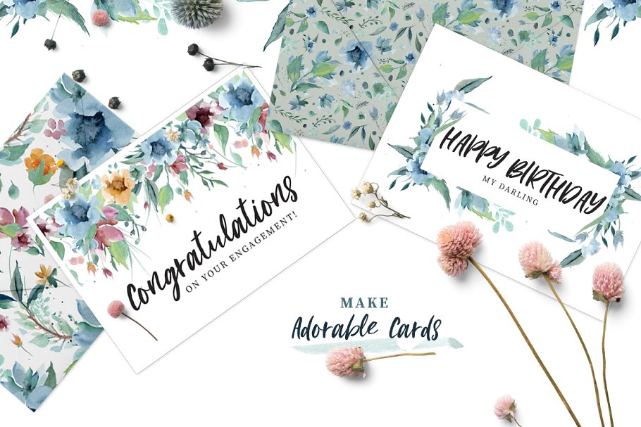 手写英文字体&手绘水彩花卉剪贴画 Loving Saskia Font & Graphics Bundle插图(17)