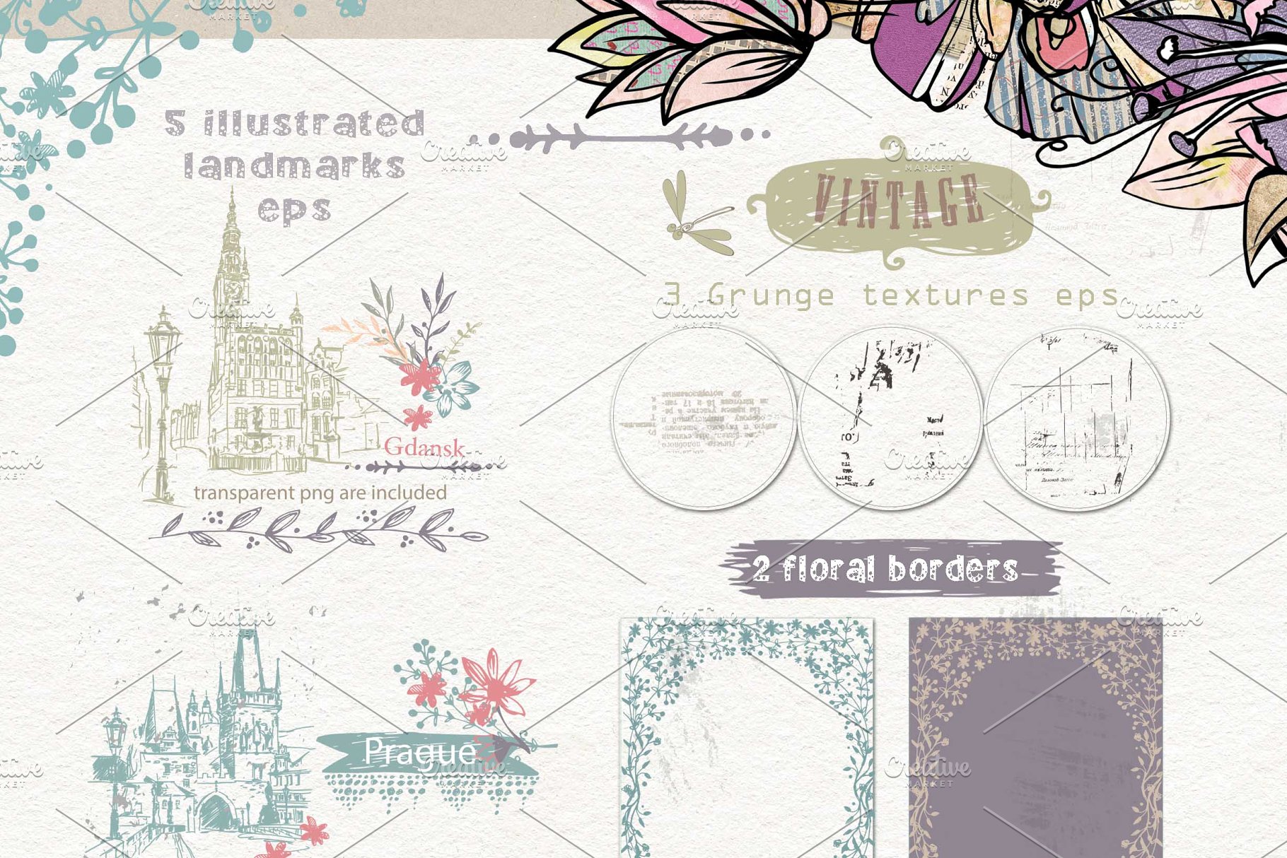 极力推荐：超级矢量花卉素材库 VECTOR LAB "FLORAl&VINTAGE"插图(6)