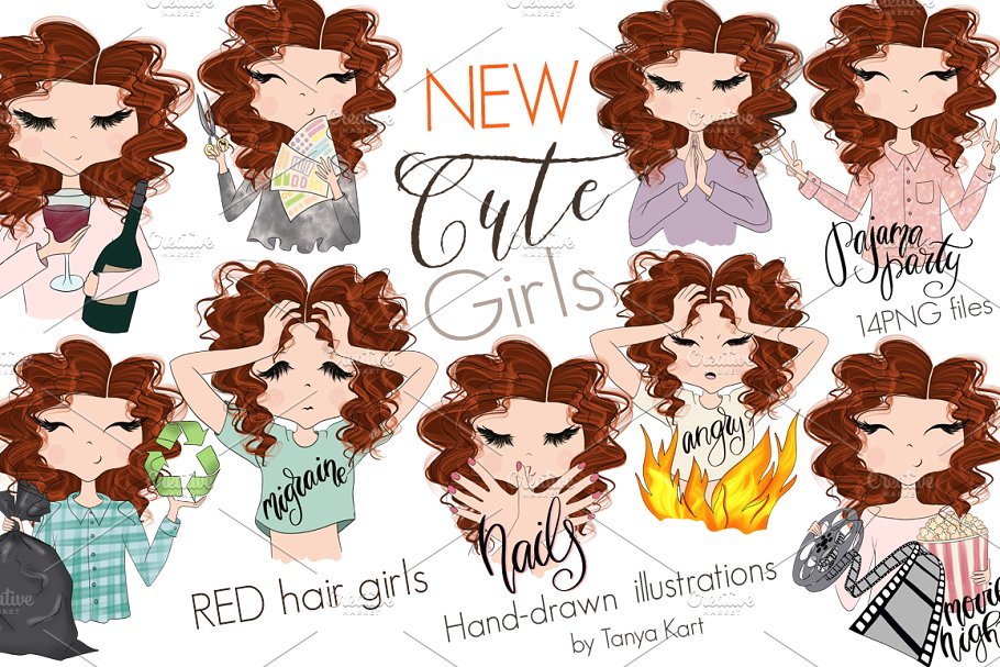 手绘卡通女性形象合集 Collection of 4 Sets Girls插图(8)