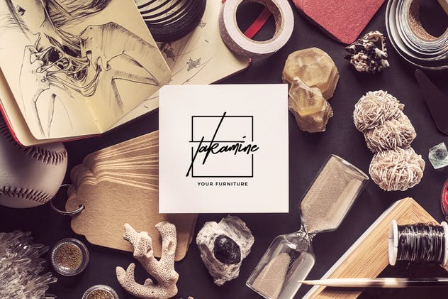 复古工作室场景顶视图样机 Vintage Atelier Top View Mockups插图(3)