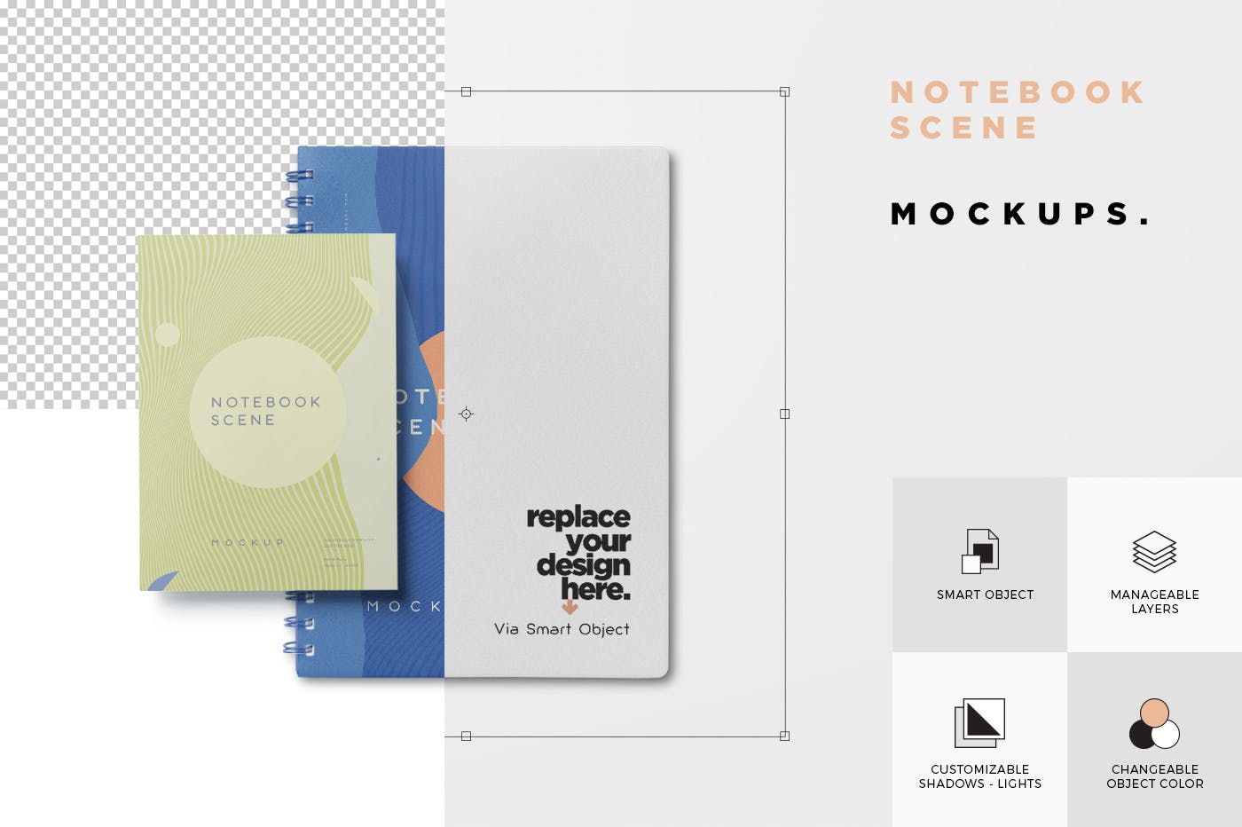 三种款式记事本外观设计预览样机模板 3 Notebook Mockups With Movable Elements插图(4)
