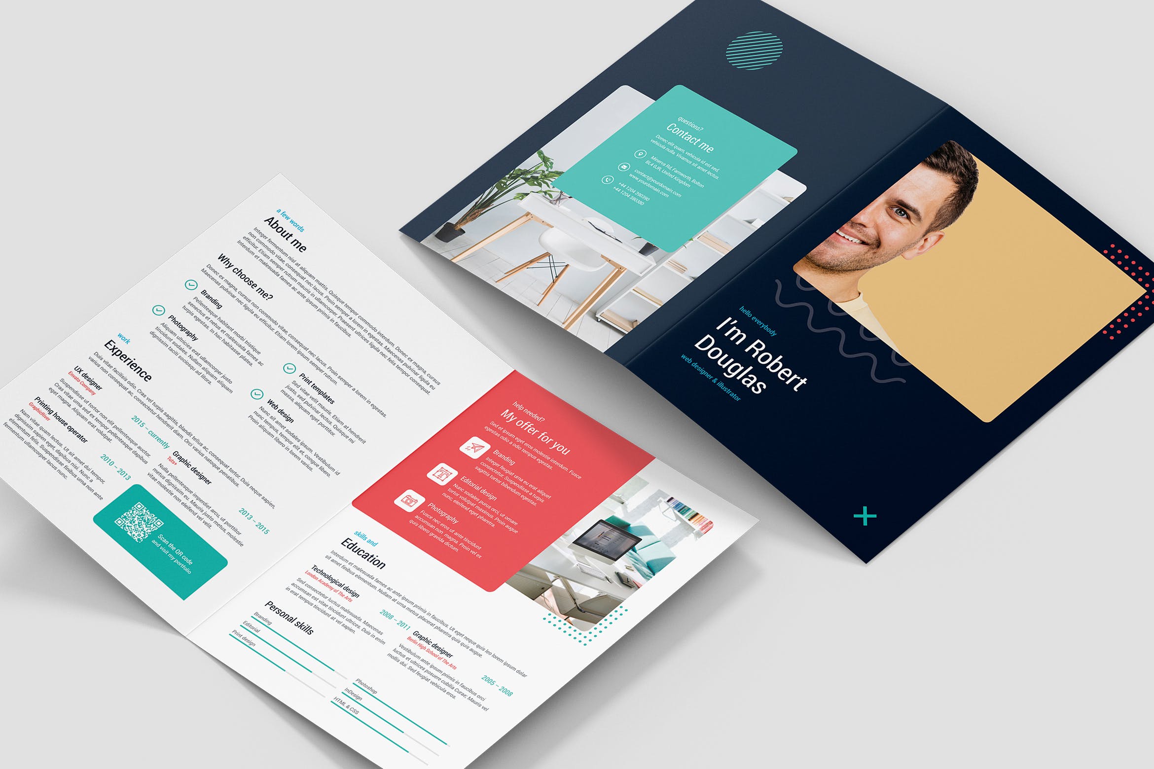 对折版式设计个人履历表设计模板 Brochure – Resume Bi-Fold插图