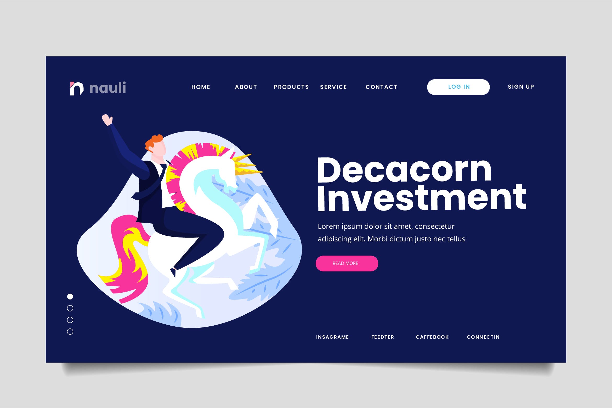 独角兽企业投资主题网站设计矢量插画素材 Decacorn Investment Web Header PSD and AI Vector插图