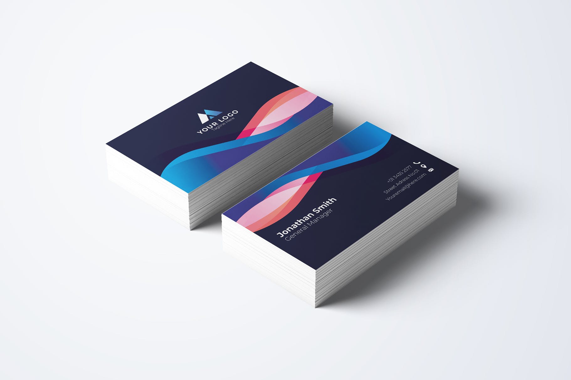 彩色丝带设计风格公司素材库精选名片模板v67 Business Card Template.v67插图