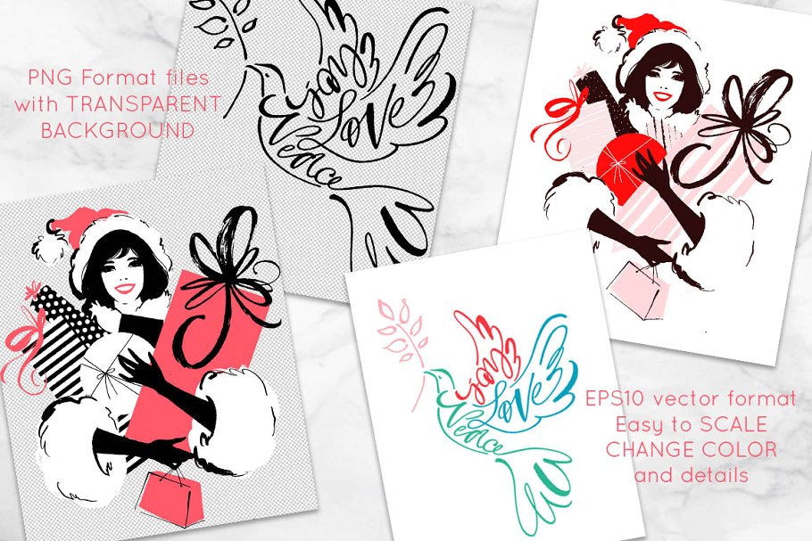 圣诞节主题装饰字母＆剪贴画 Chic Christmas Lettering & Clipart插图(4)