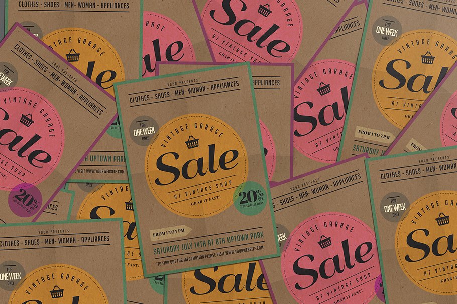 老式旧货市场促销广告传单模板 Vintage Sale Flyer插图(1)