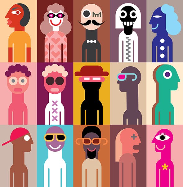 抽象手绘人物形象矢量插画素材 Set of People Portraits vector illustration插图(2)