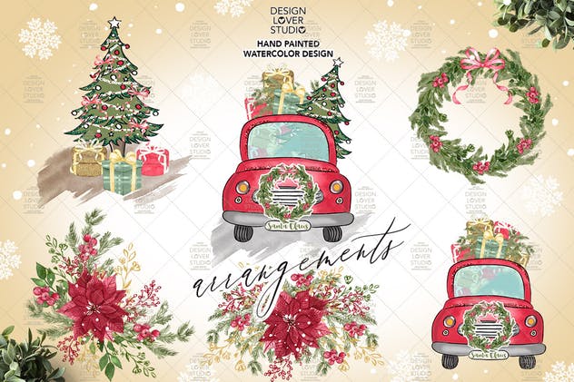 圣诞老人礼物小车矢量插画 Santa Claus Car design插图(1)