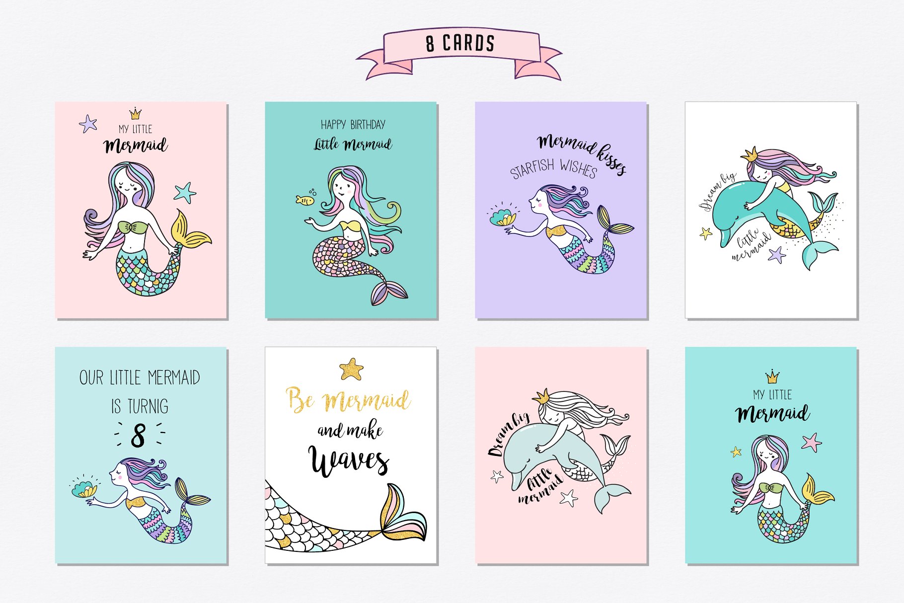 小美人鱼与海洋生物元素及贺卡模板 Little Mermaid – under the sea set插图(5)