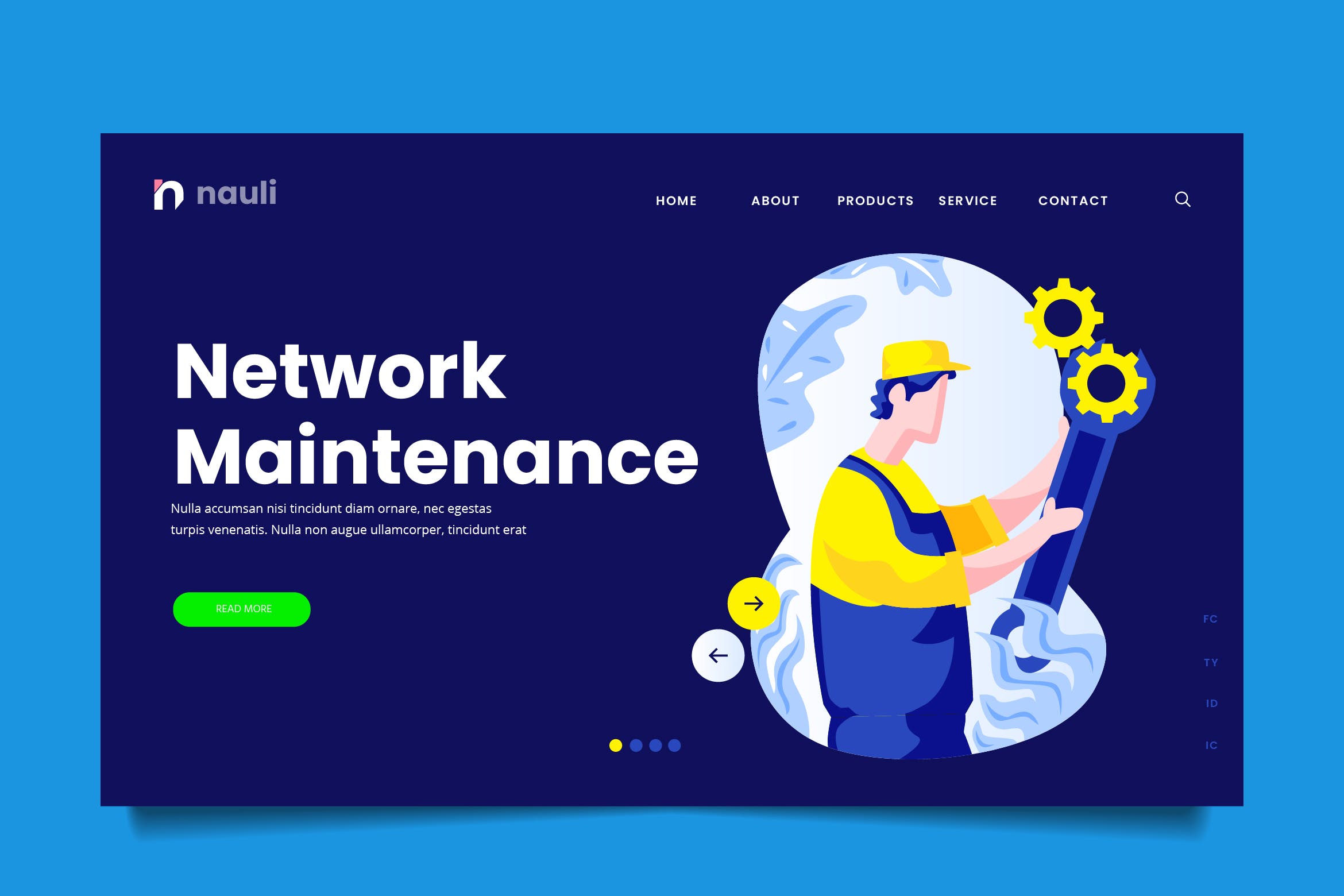 网络维护主题网站设计矢量插画素材 Network Maintenance Web Header PSD and AI Vector插图