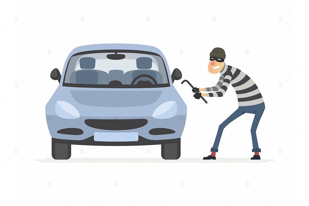 偷车贼卡通人物形象矢量插画 Car thief – cartoon people character illustration插图(1)