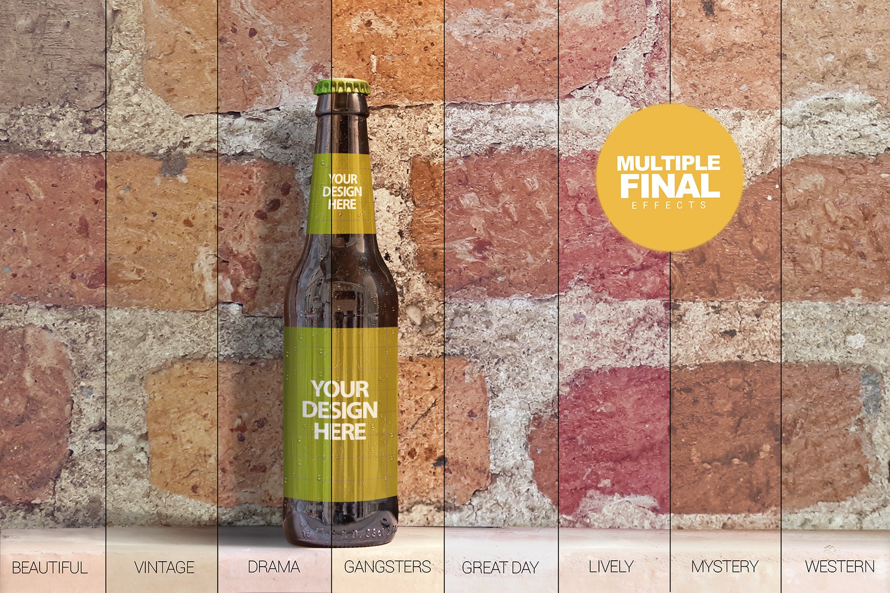 砖墙背景啤酒瓶外观设计样机模板 Brick Backgrounds Beer Mockup插图(6)