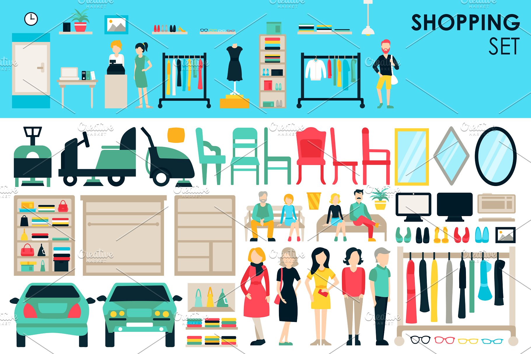 扁平风格购物设计元素合集 Shopping Flat Objects 9 collections插图(5)