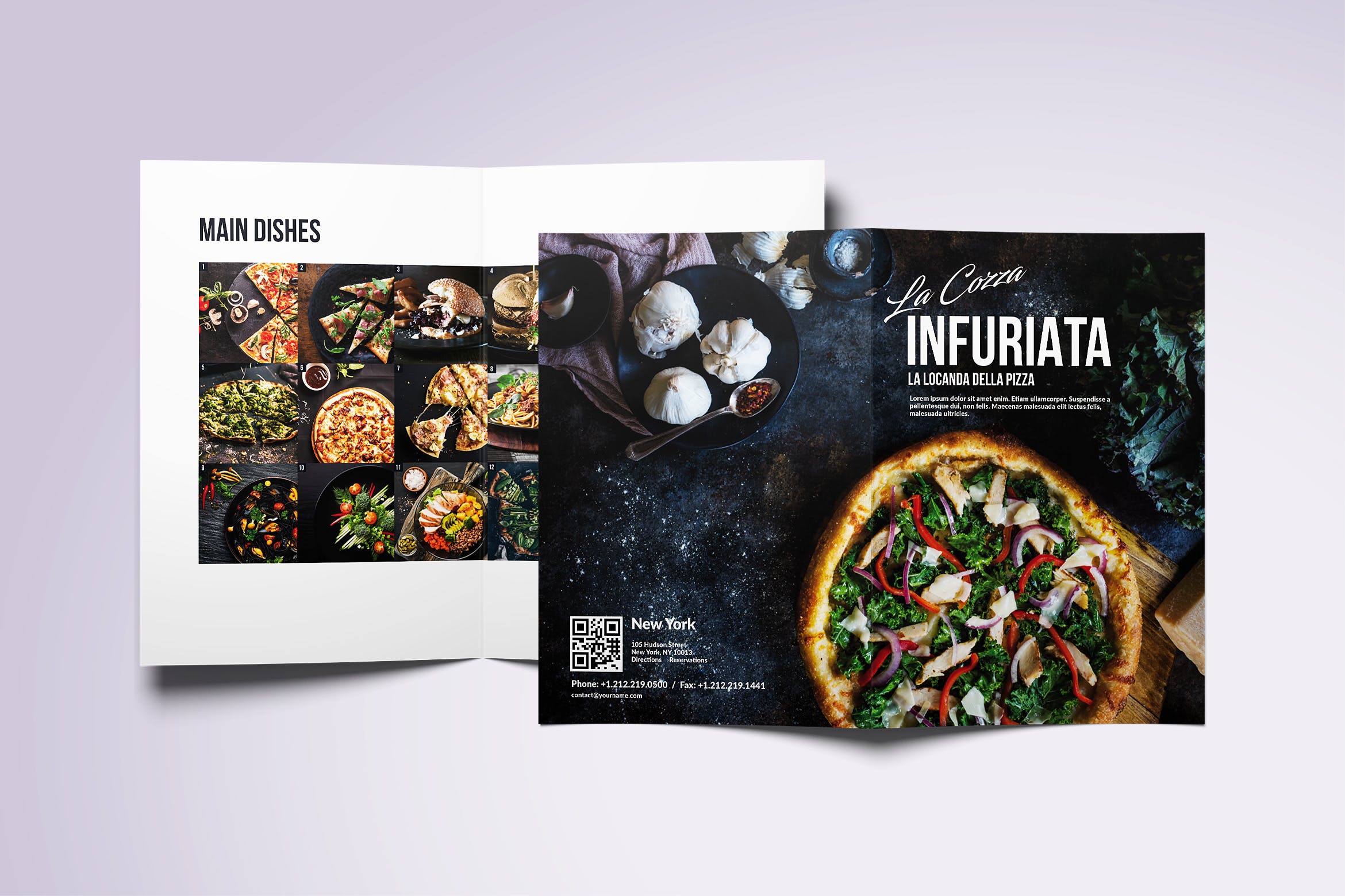 现代极简设计风格折页披萨素材库精选菜单模板 Minimal Modern Bifold A4 & US Letter Food Menu插图