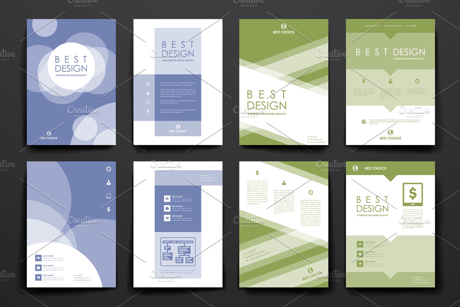 暗色调几何图形背景小册子模板 Set of Beautiful Brochures插图(1)