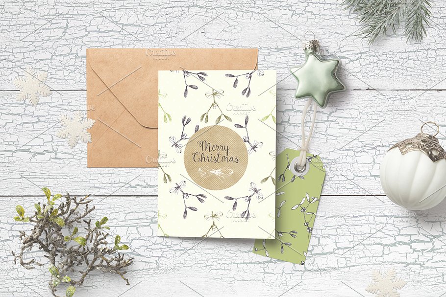 槲寄生手绘花样图案 3 Vector Mistletoe Patterns插图(4)